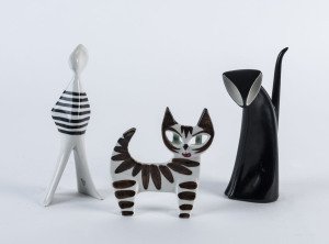 Three porcelain cat ornaments, Royal Dux, Upsala Porcelain and German, 20th century, the tallest 16cm high
