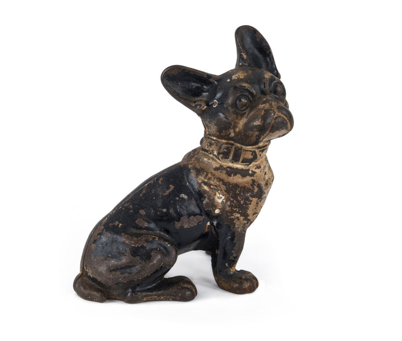 An American sitting Boston Terrier doorstop by Hubley, painted cast iron, early 20th century, 19cm high