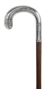 A German walking stick with silver handle and timber shaft, 19th century, 86cm high