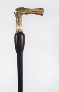 A Gentleman's walking stick with gold plated handle engraved "W. G. Mangan", ivory collar with ebony shaft, 19th century, 103cm long