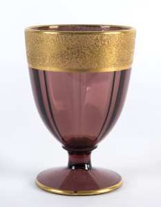 A Moser purple glass and gilt rimmed vase, circa 1920, 17cm high