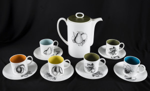 SUSIE COOPER Vintage English porcelain 13 piece coffee set, mid 20th century, the pot 21cm high