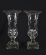 A pair of etched glass candle holders in the Georgian style, 20th century, 36cm high