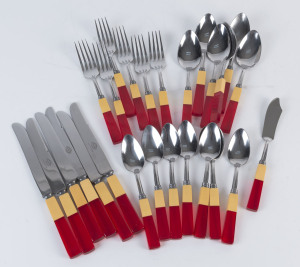 An American 26 piece cutlery set with two tone bakelite handles by Royal Brand Sharp Cutter Cutlery Co. mid 20th century,