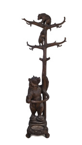 A German Black Forest hallstand adorned with three carved bears, circa 1875, 203cm high