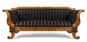 A fine Scandinavian Biedermeier settee satin birch, circa 1820, 232cm across the arms