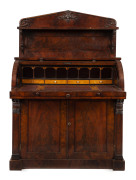 A Scottish cylinder roll top desk, flame mahogany fitted with drawers and compartments, 19th century, 170cm high, 40cm wide, 48cm deep - 2