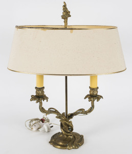 A French rococo style table lamp and shade, 20th century, 57cm high