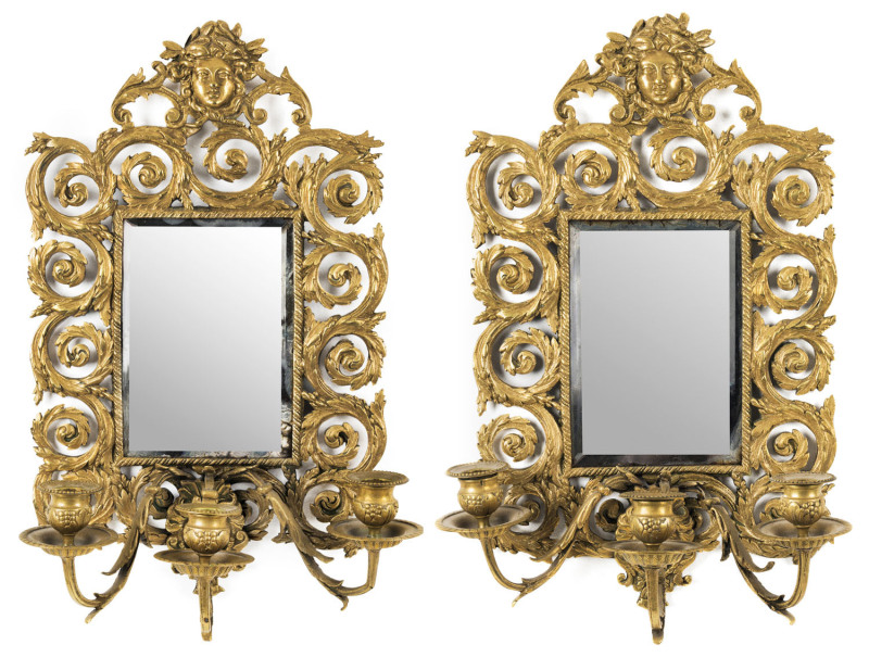 A pair of French gilt metal wall sconces, 19th century, 45cm high