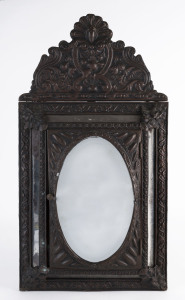 A French pressed copper hallway mirrored cabinet, 19th century, 67cm high
