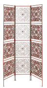 A French red painted wrought iron three fold screen, 19th century, 183cm high, 116cm wide,