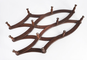 Expanding wall mounted coat rack by J.N.VALLEY, North East PA, 19th century, 63 x 97cm