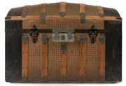 A dome topped timber bound trunk fitted with lift out tray, 19th century, 65cm high, 99cm wide, 54cm deep