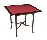 An English envelope card table, rosewood with satinwood and fruitwood inlay, circa 1885, makers lable for "W. RICHARDS", 75cm high, 59cm wide, 59cm deep - 2