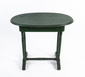 A green painted oval occasional table with one drawer, 19th century 70cm high, 80cm wide, 49cm deep