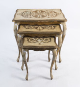 Nest of three Florentine coffee tables, 20th century, 58cm high, 55cm wide, 36cm deep