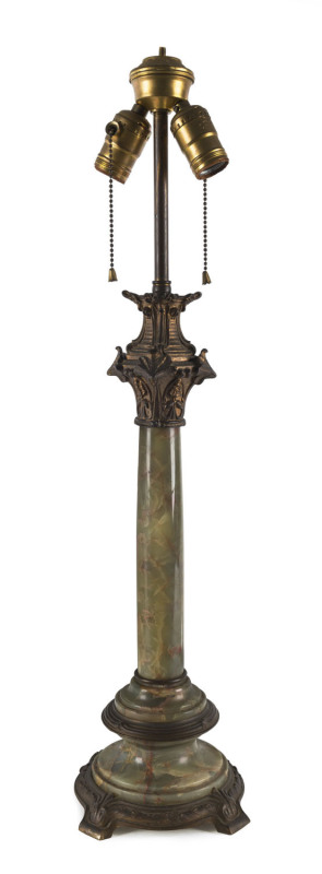 A French table lamp, green onyx with ormolu mounts, circa 1900, 69cm high