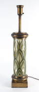 A brass and painted glass lamp base, circa 1920, 75cm high