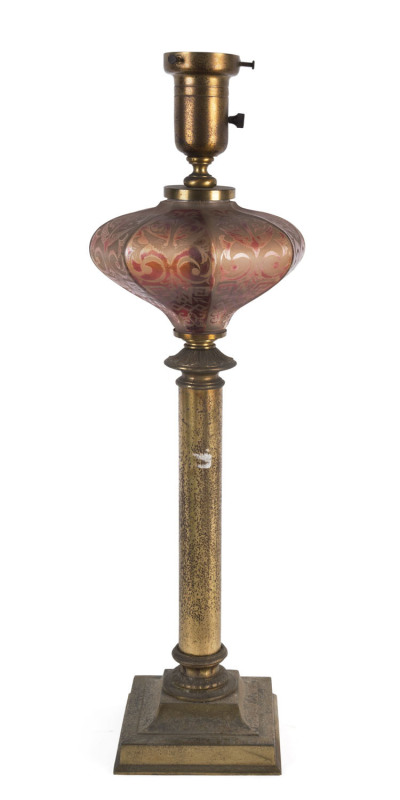 A Venetian glass and brass table lamp base, early 20th century, 62cm high