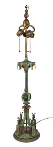 A cold painted cast metal ornate table lamp, circa 1900, 85cm high