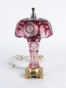 A Bohemian ruby overlay table lamp on brass base, 20th century, 42cm high