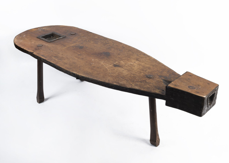 Blacksmith's bellows coffee table, 50cm high, 179cm wide, 60cm deep