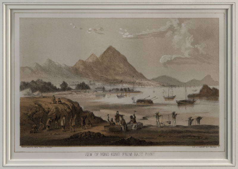 View of Hong Kong from East Point From nature by Heine, figures by Brown Lith. of Sarony & Co., New York. 1856 hand-coloured engraving,