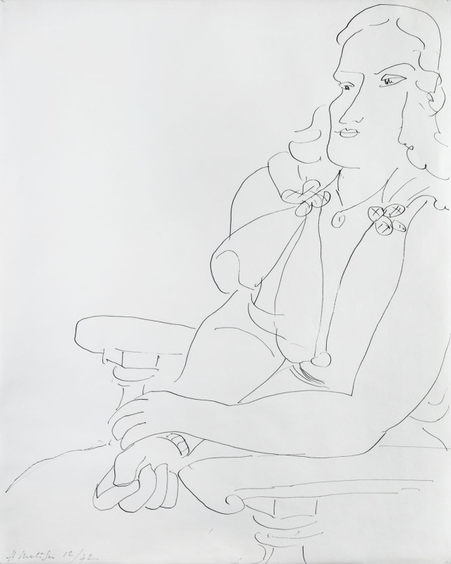 HENRI MATISSE (French, 1869-1954) Jeune Femme Assise (Young Woman Seated), 1942. Pen and ink, signed and dated "12/42" lower left, 51.8 x 39.8cm. Framed. Accompanied by a certificate of authenticity from the Matisse Archives, dated January 24, 2005 with