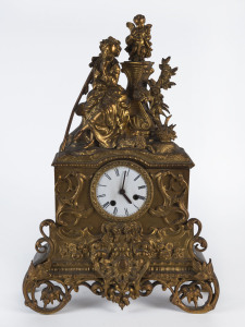 A 19th century French gilt bronze figural mantel clock, (movement not original), 49cm high