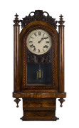 SETH THOMAS time and strike hanging wall clock with inlaid timber case, mid 19th century, 95cm high