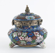 A fine Chinese cloisonne and silver incense burner, Qing Dynasty, 19th century, 13cm high