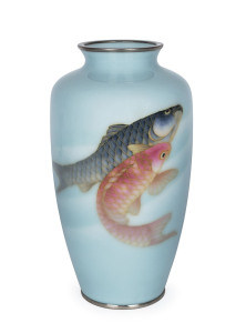 ANDO JUBEI Japanese cloisonne enamel vase with koi carp decoration and gold wire, Meiji period, Taisho era, circa 1900-1920, Ando seal mark to base in silver wire, 25cm high