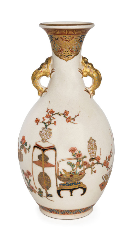 SATSUMA Japanese earthenware vase, Meiji period, seal make to base, 25cm high