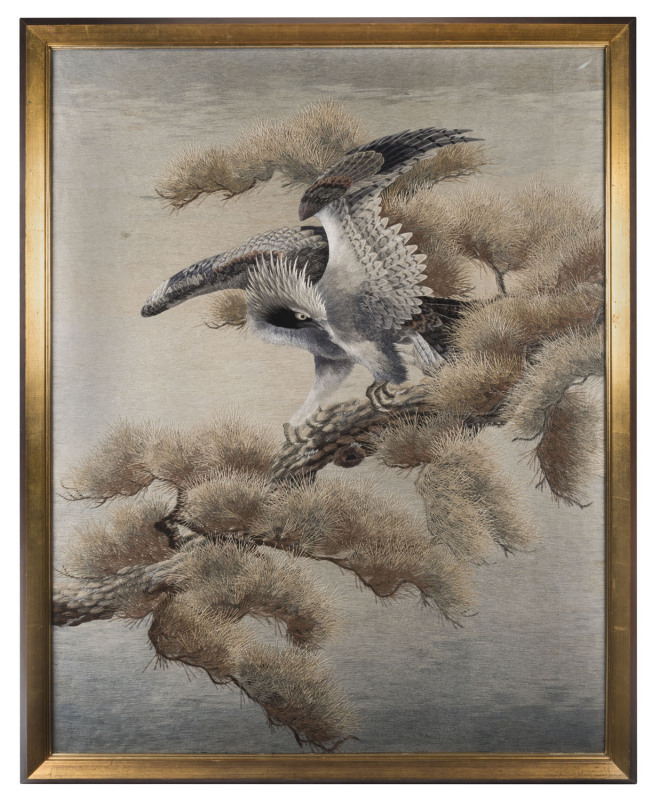 A Japanese fine silk embroidery of a sea eagle, Meiji period, 160cm x 118cm