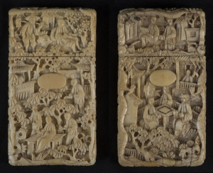 Two Chinese carved ivory card cases, Qing Dynasty, 19th century, 8.5cm high