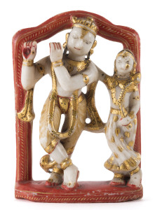 Indian Rhada Krishna statue, polychromed carved marble, 19th century, signed "Batchenna", 18.5cm high