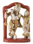 Indian Rhada Krishna statue, polychromed carved marble, 19th century, signed "Batchenna", 18.5cm high