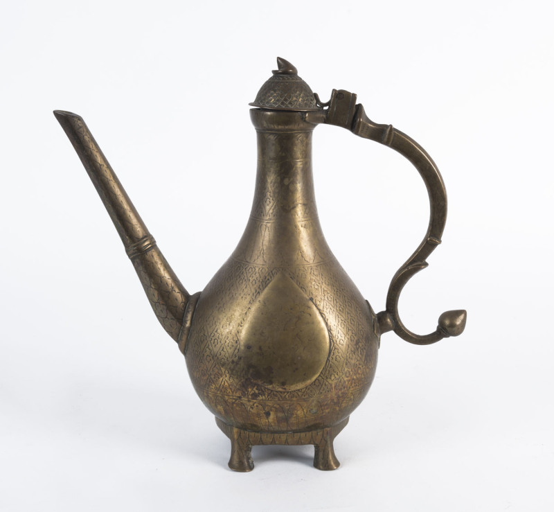 A Mughal North Indian cast bronze teapot, 18th century, 27cm high