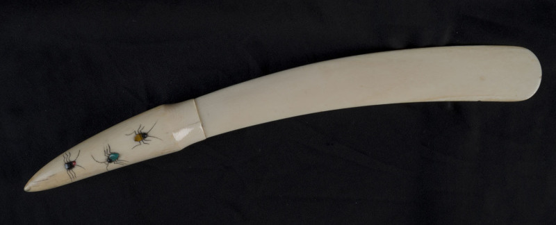 A Japanese Shibayama ivory page turner, Meiji Period, 19th century, 34cm long