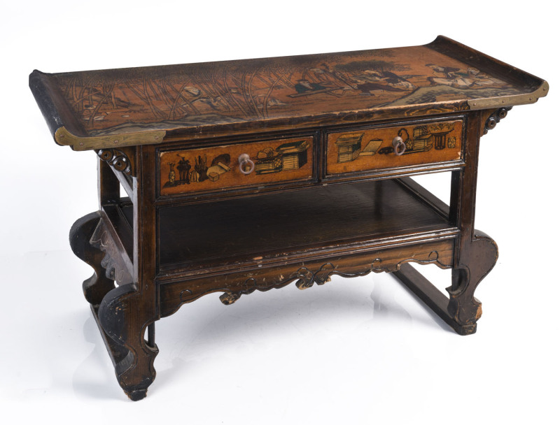 A Chinese scholar's table with painted finish, 20th century, 41cm high,71cm wide, 30cm deep