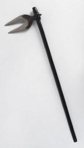 BULLOVA tribal axe, hand forged steel on wooden shaft, central India, 19th century, 75cm high