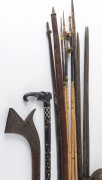 Fijian rifle stock club, Papua New Guinea bows, arrows, drum and harpoon, 20th century, club 63cm long - 2