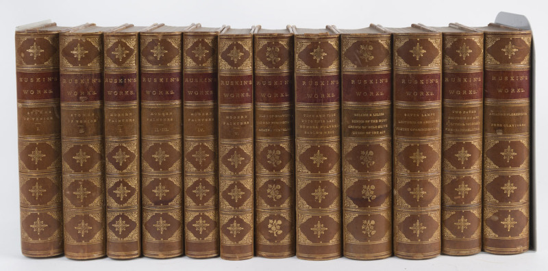 The Works of John Ruskin (1819 - 1900) in 12 volumes [New York, John Wiley & Sons, 1885] fine half-calf