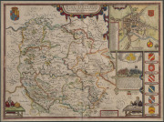 John SPEED (1552 - 1629) HEREFORDSHIRE described With the true plot of the City of Hereford as alsoe the Armes of the Nobles that have bene intituled with that Dignity. copper engraving, hand-coloured, [Thomas Bassett and Richard Chiswell, London, 1676] 3