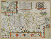 John SPEED "Sussex Described and divided into Rapes with the situation of Chichester the cheife citie thereof And the armes of such Nobles as have bene dignified with the title of Earles since the conquest and other accidents therein observed."