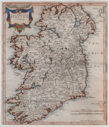 Robert MORDEN (d.1703) The Kingdom of Ireland 1695, copperplate engraving, hand-coloured 41.5 x 45cm. The map appeared in an early edition of Camden's Britannia. It includes towns, roads, mountains, rivers, churches, lakes and many other details.