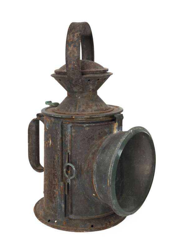 Railway station guard's lantern with coloured lenses, 19th century, 33cm high