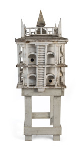 An antique dove cote bird house, timber with white painted finish, 19th century, 185cm wide, 71cm deep, 70cm deep