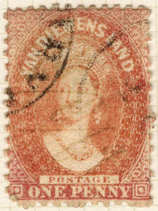 1865-71 (SG.70a) 1d Carmine Chalon perf.12 ERROR OF WATERMARK '2'; a cleaned fiscally used example with added postmark. Fewer than 30 copies of the error known. Cat.£300 for fiscal use.