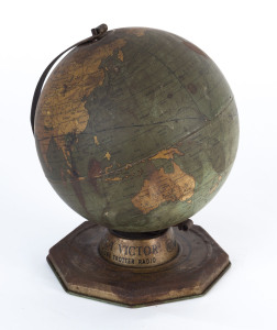 RCA VICTOR NIPPER Globe Trotter Radio advertising metal globe of the world, circa 1920s 25cm high